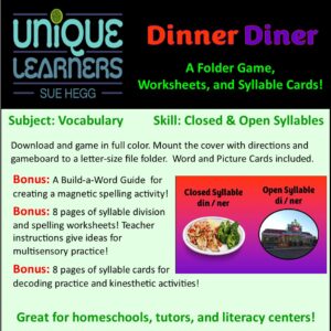 Game and worksheets for closed and open syllables