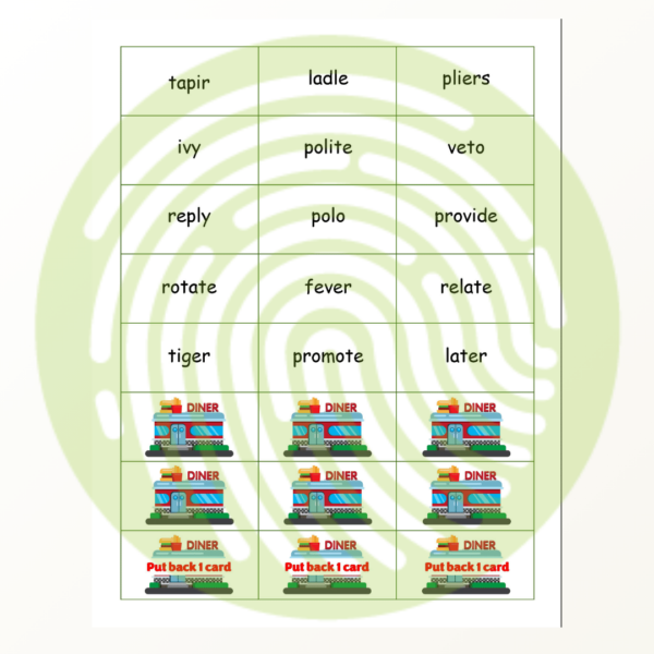 Open and Closed Syllables - Dinner Diner Folder Game and worksheets Example 02