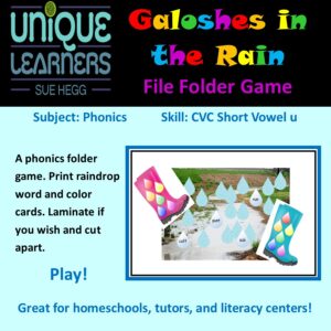Galoshes in the Rain is a phonics game for short u words.