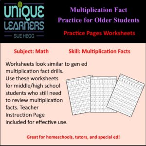 Worksheets to help older students drill multiplication facts.