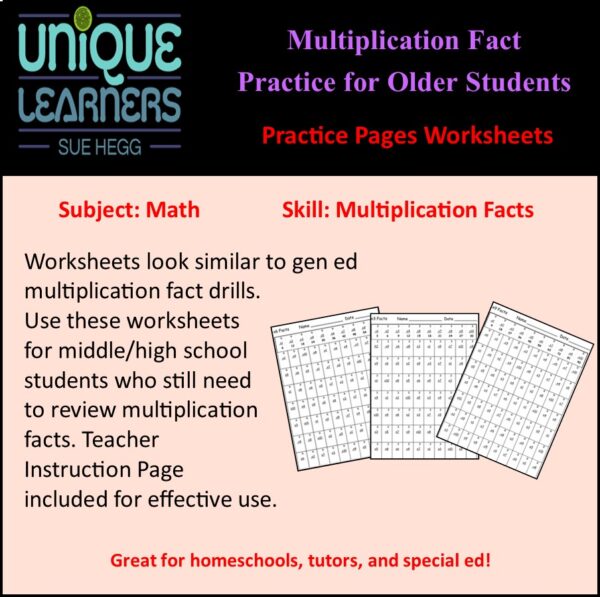 Worksheets to help older students drill multiplication facts.