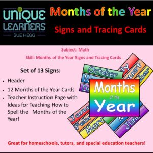 Months of the year signs and tracing cards