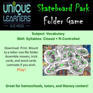 Game and worksheets for multisyllable words with closed and r-controlled syllables.