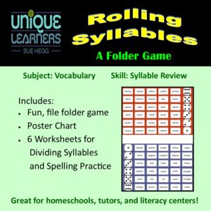 Rolling Syllables is a bingo type game for syllable rules.