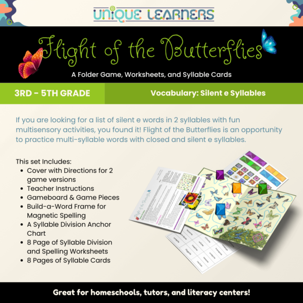 Flight of the Butterflies - Vocabulary Games Closed and Silent e Syllables Game Description