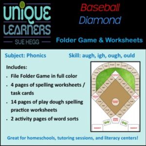 Game and Worksheets for igh, augh, and ough Phonics Rules