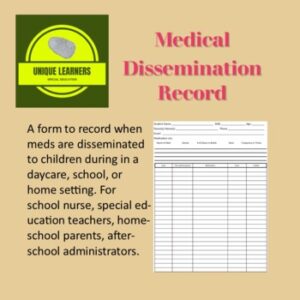 This digital product is a form is a pdf file to print and record the dissemination of medications.