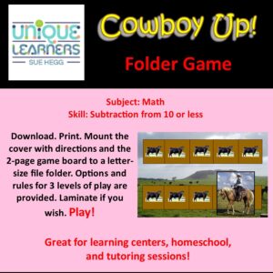 Cowboy Up is a folder game to work on easy subtraction.