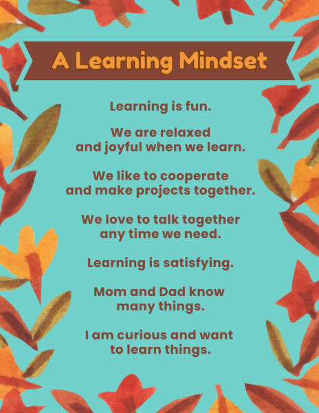 A learning Mindset for deschooling transition to homeschool.