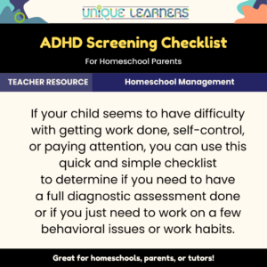 An ADHD screening checklist for homeschool parents.