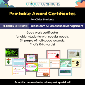 Aware certificates for kids with special learning needs.