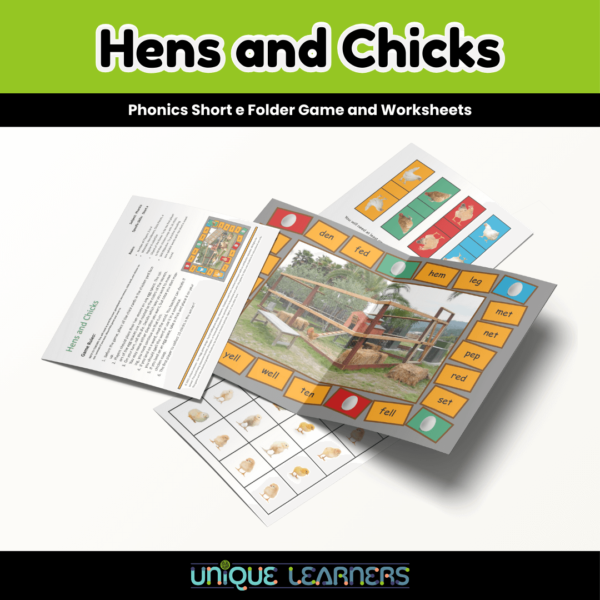 Hens and Chicks Phonics Folder Game Overview with Title and Logo Learning Games