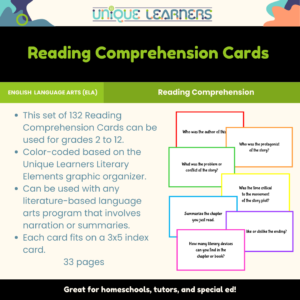 Reading comprehension question cards can help homeschoolers with checking on their kids' reading skills.
