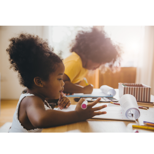 African American Girl thinking while writing using behavior management strategies