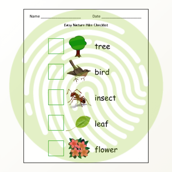 April Activities Packet Worksheet Example - Nature Hike Checklist