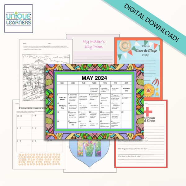 May Activities Homeschool Calendar Digital Download