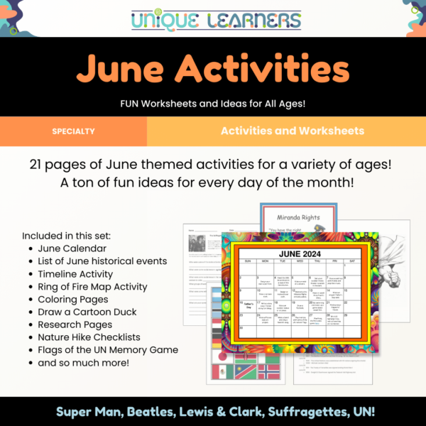 Hands-on activities and worksheets for each day in the month of June.