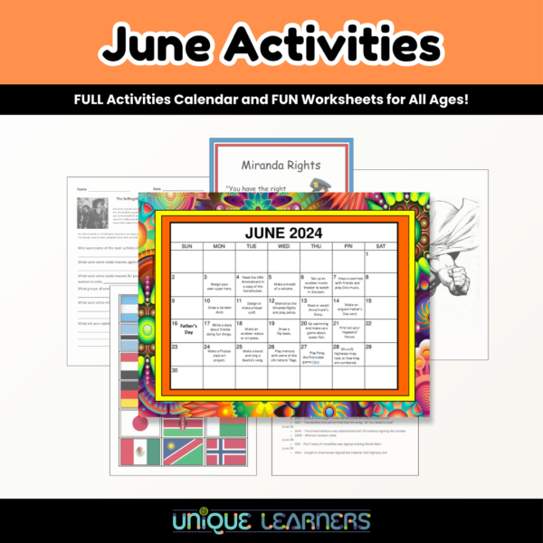 Hands-on activities and worksheets for each day in the month of June, Cover Image.