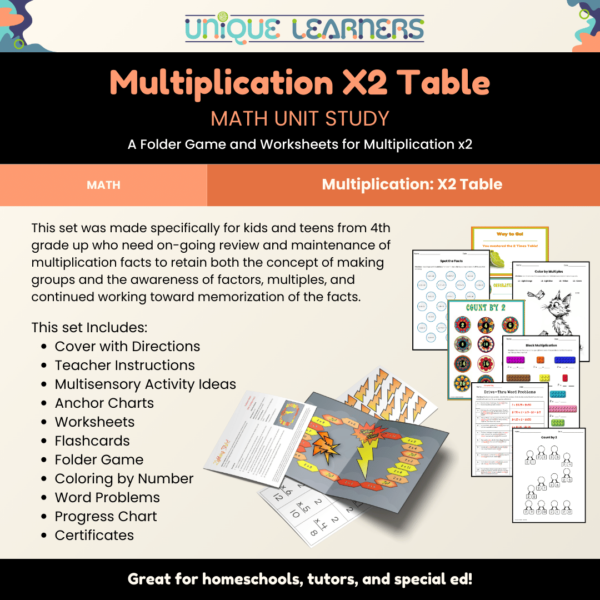 Multiplication X2 Table Math Unit Study Description