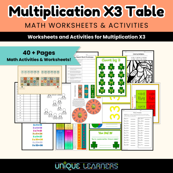 Multiplication X3 Table Math Worksheets & Activities Cover Image