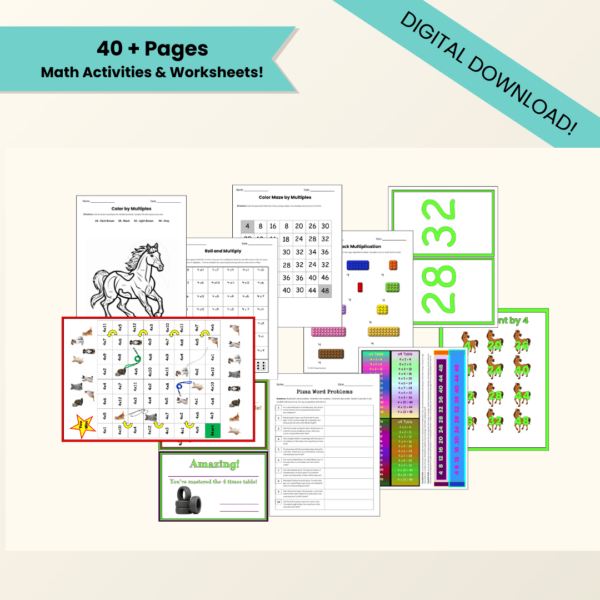 Multiplication X4 Unit Study Math Worksheets & Activities Digital Download