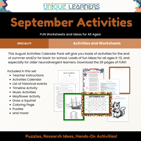 September Calendar Activities make learning fun for kids with special needs.