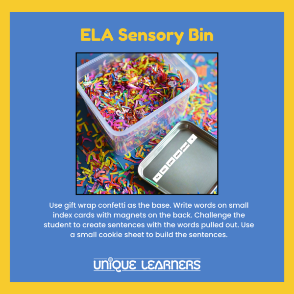 ELA Sensory Bins at home: Gift Wrap Confetti