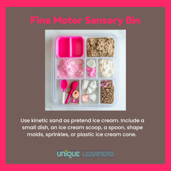 Sensory bins can encourage creative play while building fine motor skills.