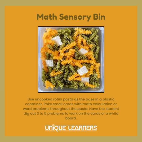 Sensory bins at home are fun for older learners, also! 