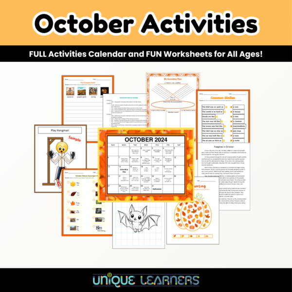 October Activities Calendar Pack Cover Image