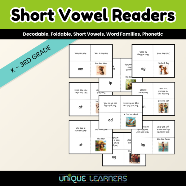 This set of 53 short vowel decodable readers helps older students practice reading.