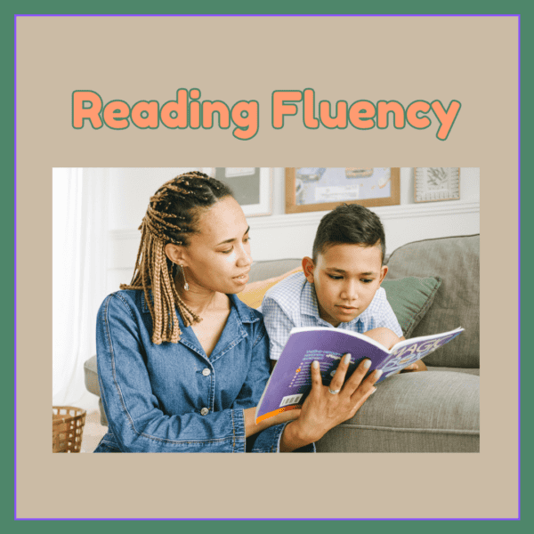 A preteen boy reading aloud to his mother on a couch. Reading Fluency is an important step in learning to read.