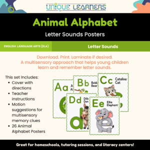 Animal Alphabet Posters help young children learn letter sounds using multisensory activities.